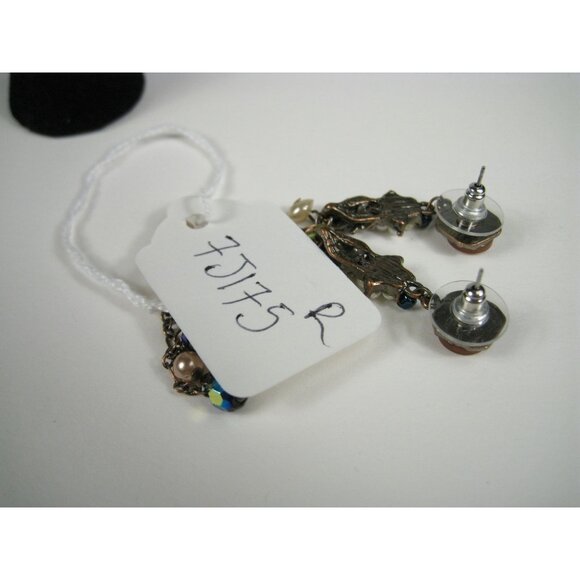 Vintage STYLE Long Dangle Earrings Imitation Pearls Rhinestones Chain Floral - Picture 7 of 7